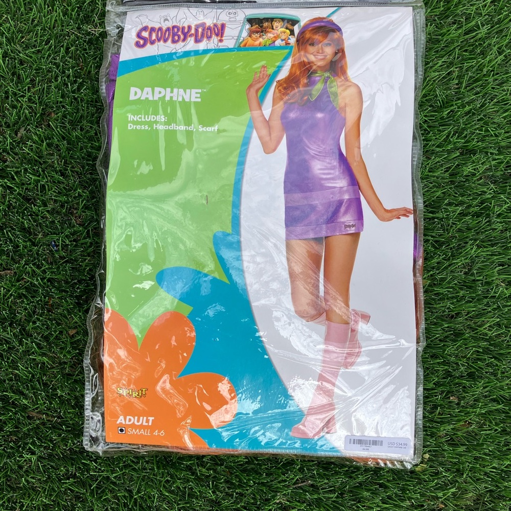 Spirit Daphne Costume - Purple Dress, headband, wig and scarf included Small